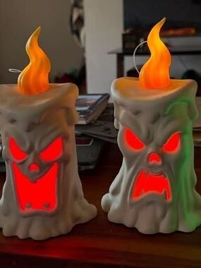 Home Depot Spooky LED Flame Ghost Candle - White Ceramic Halloween Accent